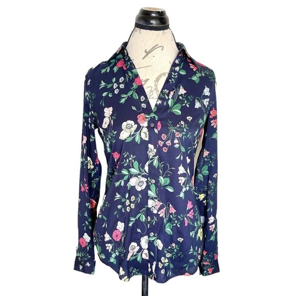 Ann Taylor Womens Blouse Top Sz XS Floral Long Sleeve Button down Collar Office - Picture 1 of 16